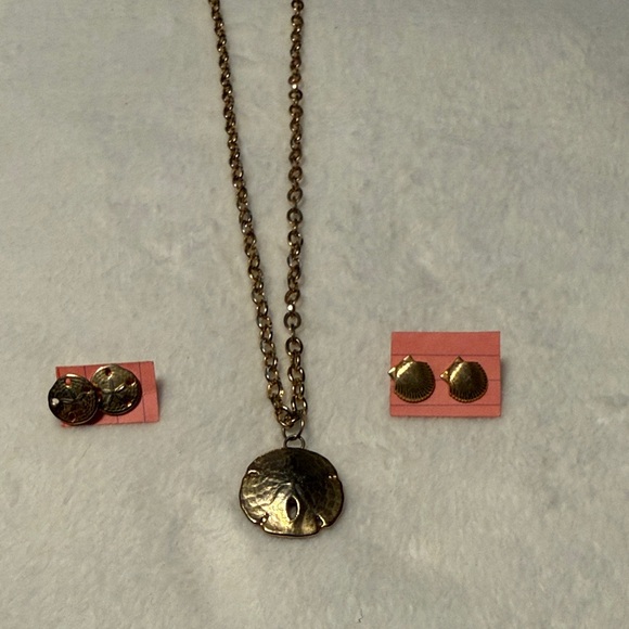 Jewelry - Elegant Gold-Tone Sand Dollar Necklace and Earring Set